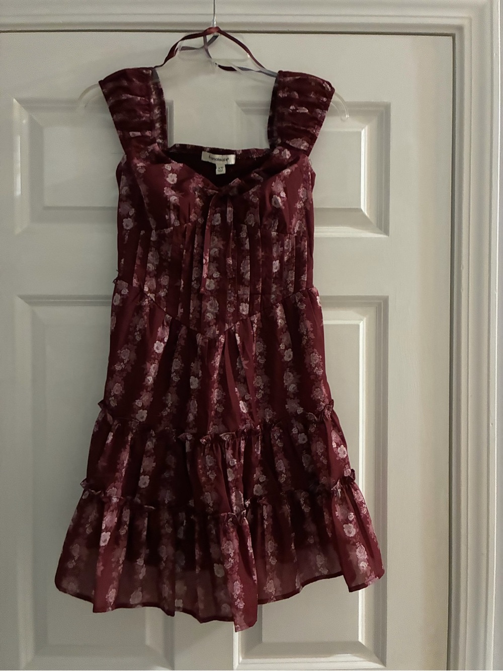Francesca's Collections Burgundy Floral Ruffle Sundress